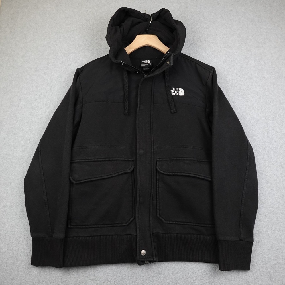 North Face Hoodie Mens Medium Black Faded Full Zip w/Face Mask Outdoor Hike